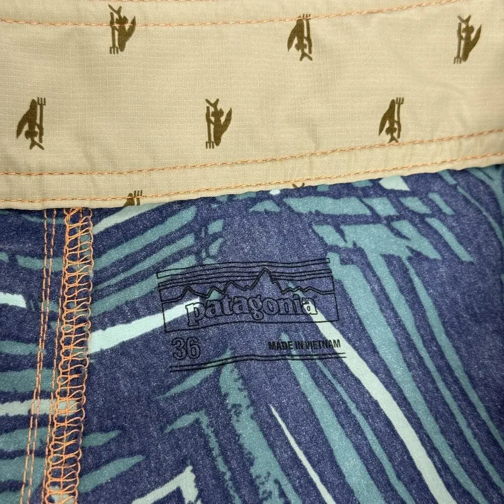 Patagonia Board Shorts Mens 36 Blue Tropical Leaf Swim Trunks Stretch Quick Dry
